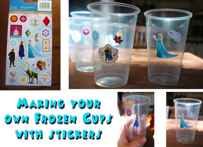Frozen Cups made by placing stickers on to Plastic Cups.