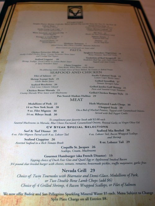 CV Steak Menu